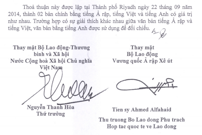 Điều khoản bản thỏa thuận tuyển dụng lao động Việt làm giúp việc tại Ả-rập-Xê-út